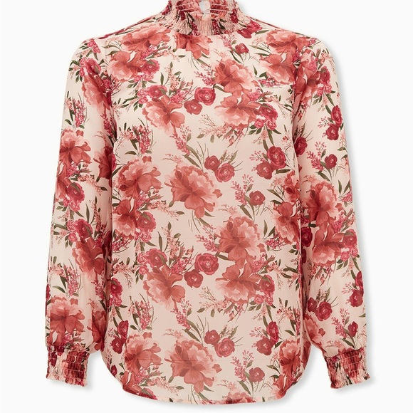 Torrid NWT chiffon smocked mock neck floral long sleeved blouse - Picture 2 of 9